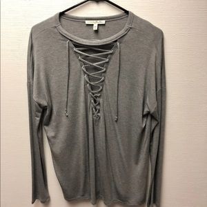 Express Gray Lace Up Long Sleeve